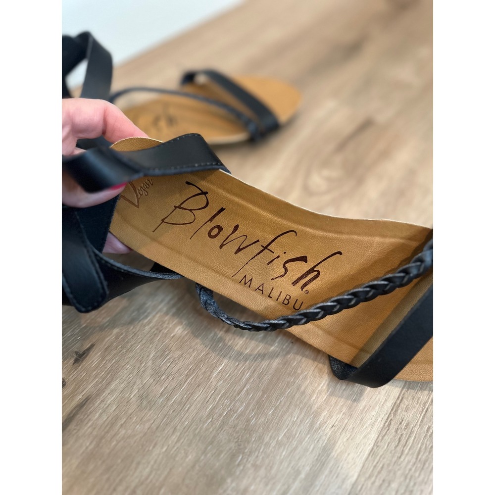 Blowfish Malibu Sandals Womens 7 Black Vegan Braided Strappy Flat Boho Summer - Picture 2 of 14